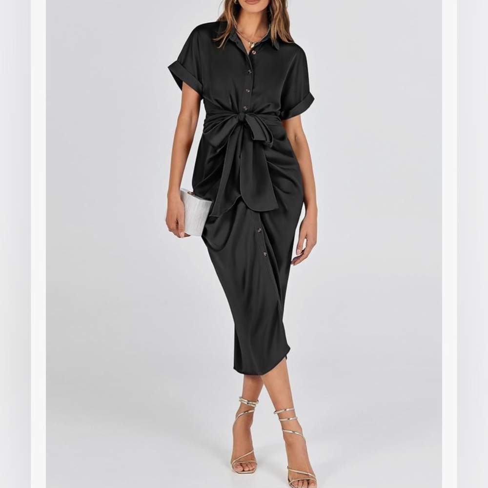 Vintage style satin pleated maxi tie up dress - Picture 1 of 4